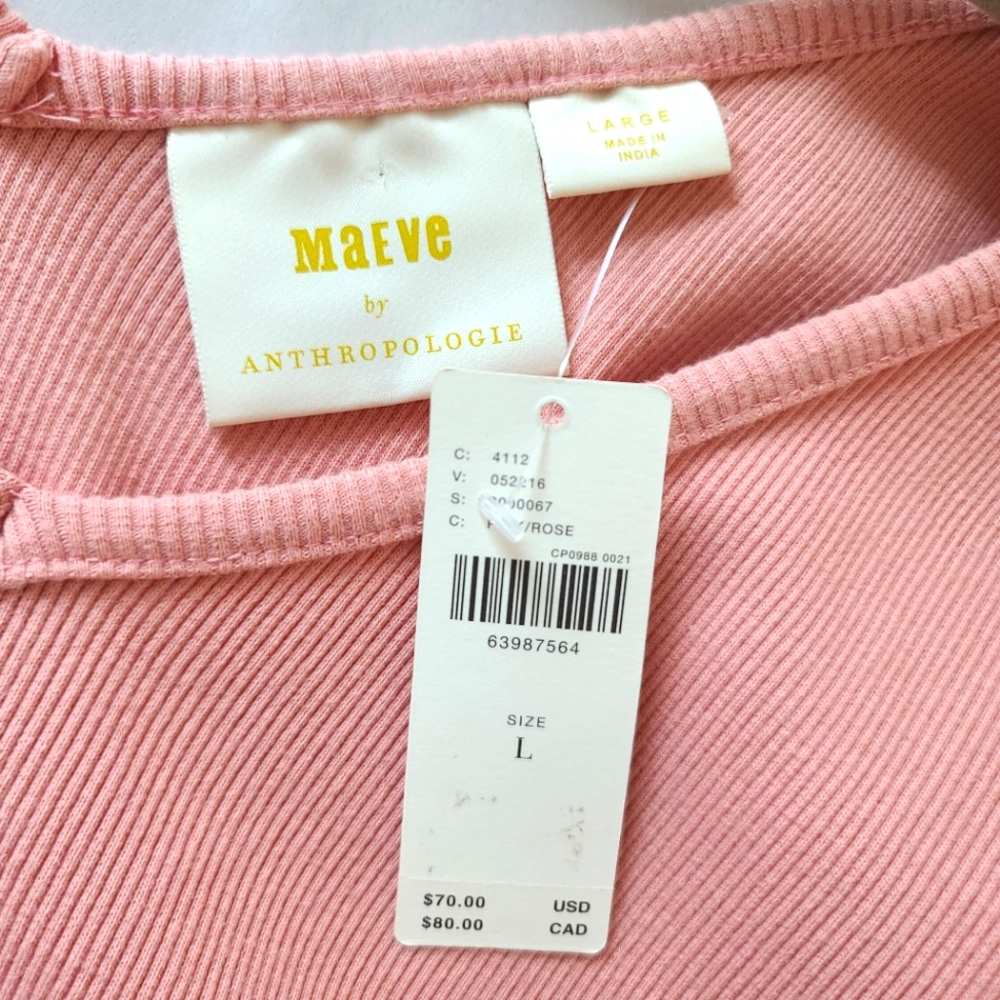 NWT Anthropologie Maeve Puff Sleeve Ribbed Blouse Size Large - Picture 5 of 9